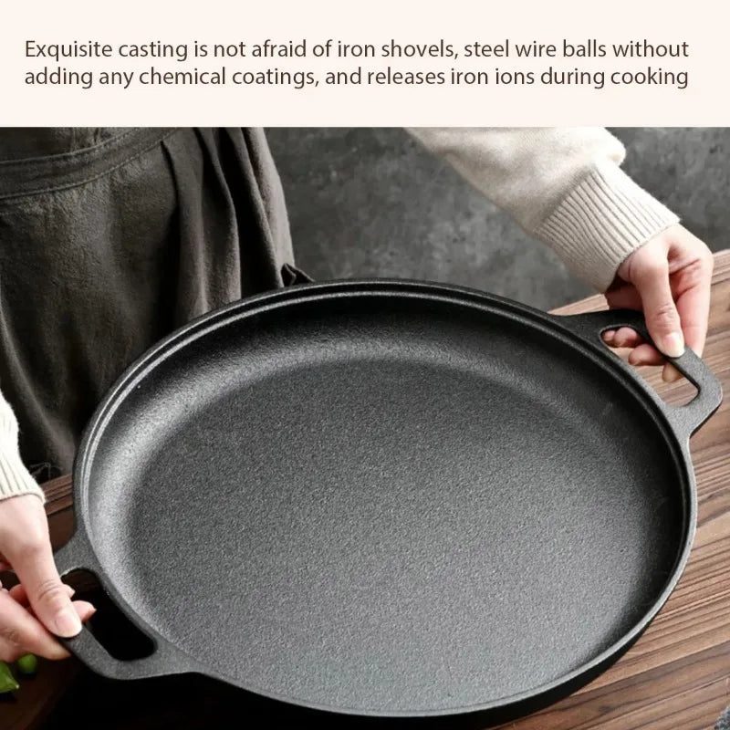 Cast Iron Frying Pan Non-stick pan Pizza Egg Pancake Pot Vegetable Steak Skillet Home Kitchen Flat Pan Omelette Outdoor Cookware