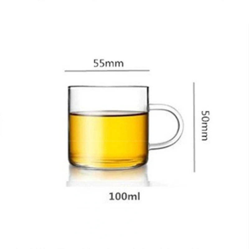 Coffee Cups Set of 6 High Borosilicate Glass 100ml/120ml Transparent Glasses with Handle High-temperature Resistant Teaware Mugs