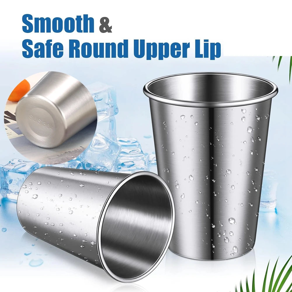 4Pack Stainless Steel Cup Pint Cup for Kids and Adult Tumbler Metal Cup 12oz Stackable Cup Drinking Glasses Travel Camping 350ml