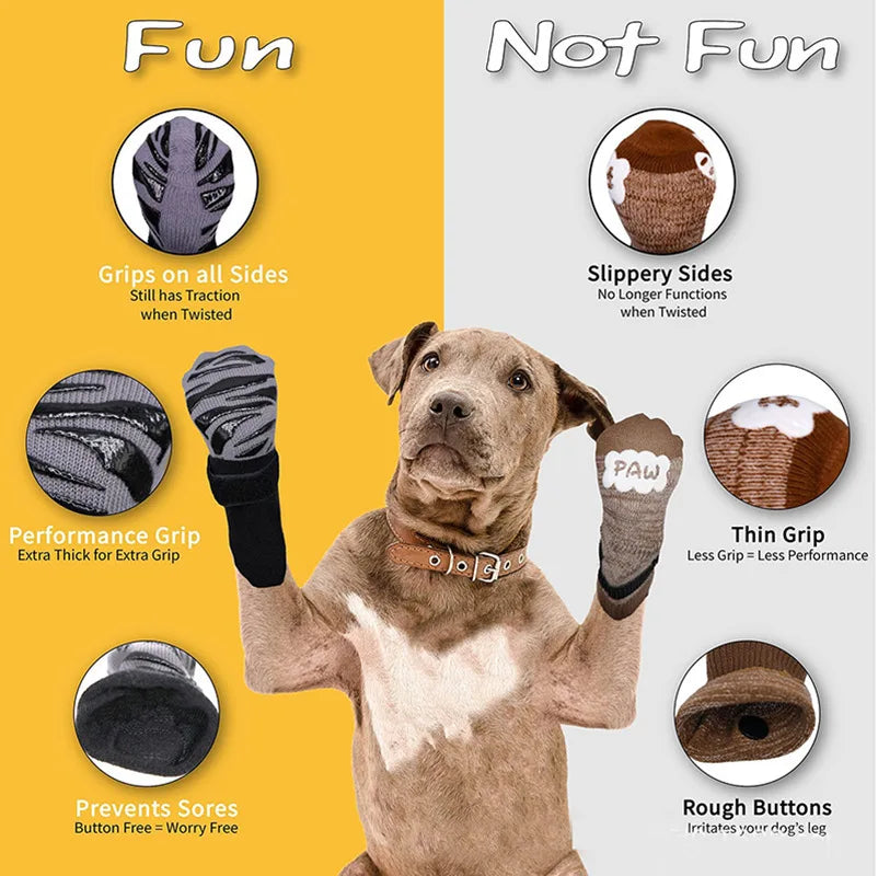 Non-Slip Dog Socks for Hardwood Floors, Prevents Licking Slipping, Thick Dog Booties with Grippers for Small Medium Large Dogs