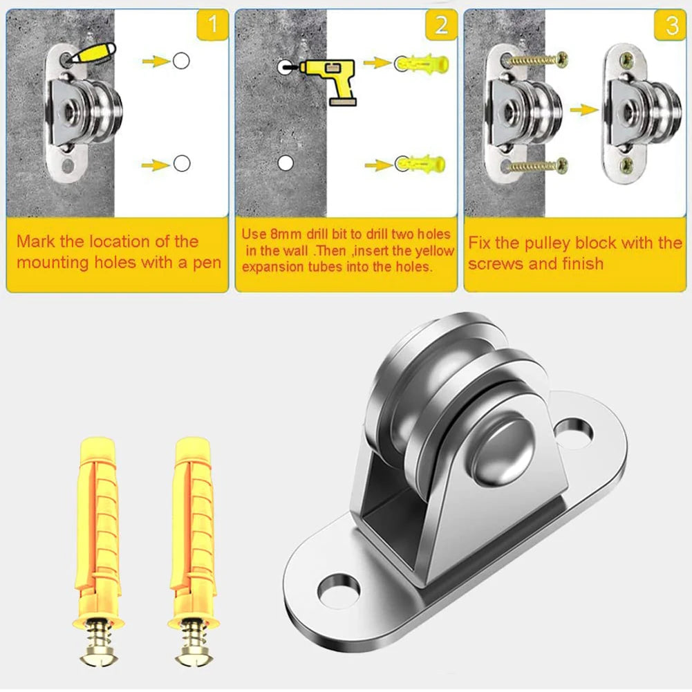 Heavy Duty Silent Pulley Kit with Mounting Screws for Cord Handling Moving and DIY Projects