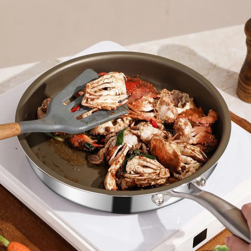 Titanium Frying Pan Non-stick Wok Stainless Steel Home Egg Steak Skillet Induction Cooker Gas Stove Cooking pot Kitchen Cookware