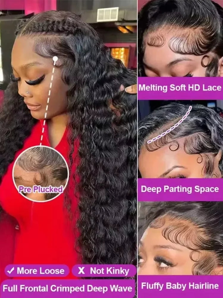 40 42 Inch Brazilian Jerrly Curly Lace Front Human Hair Wigs 13x4 13x6 HD Lace Deep Wave Frontal Wig For Women Kinky Curly Wig
