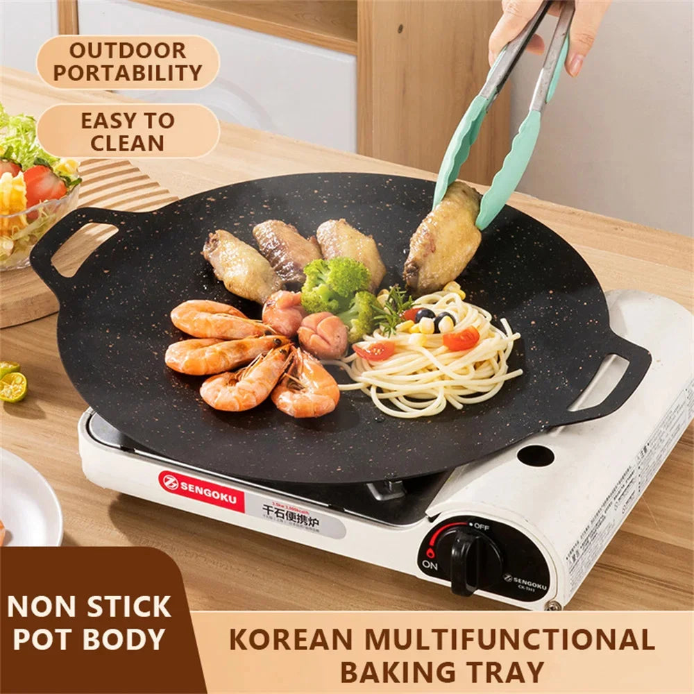 Korean Round Grill Pan Barbecue Pan Pork Belly Non-stick Cooker Maifan Stone Induction Cooker Gas Barbecue Tray Roast Plate
