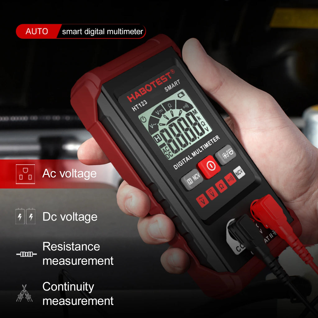 HT123 Digital Multimeter Auto Range Multi-meter 2,000 Counts True RMS Measuring AC/DC Voltage Resistance NCV Test