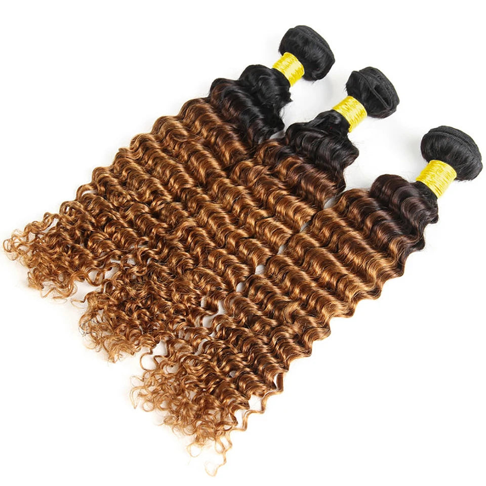 Ombre 1b/27 Color Deep Wave Bundles Human Hair Extensions 100% Brazilian Virgin Hair 1b/27 Color Deep Wave Bundles Human Hair