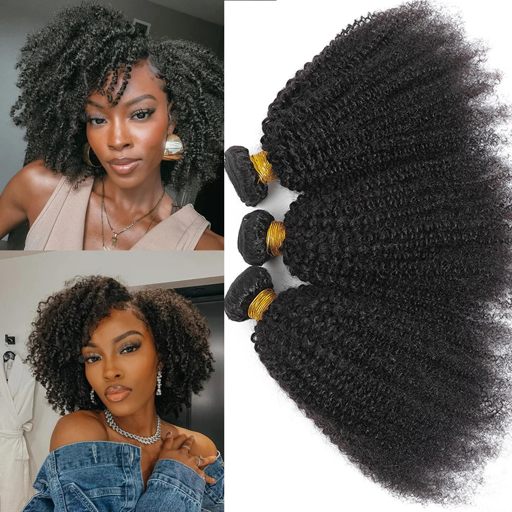 4C Afro Kinky Curly Virgin Brazilian Human Hair Weft Extensions Bundle for African Black Women Weaving Hair