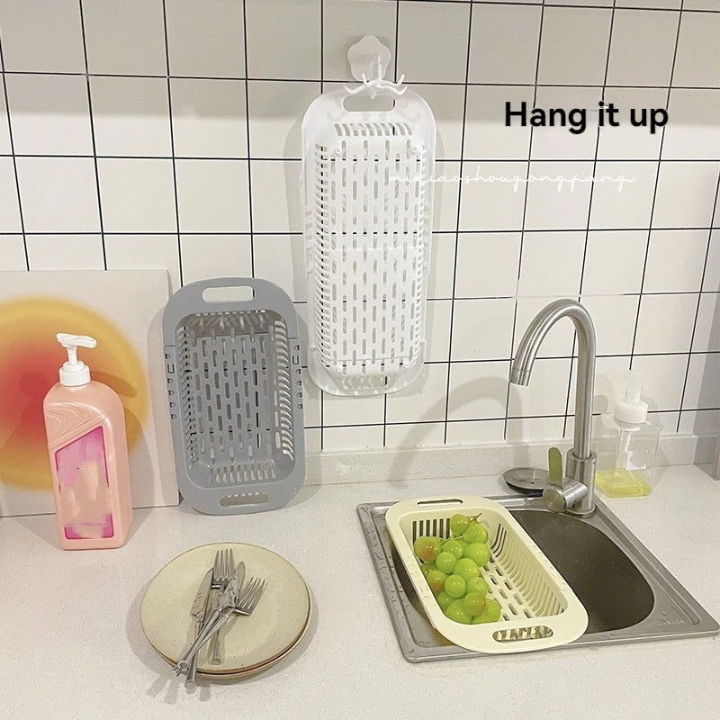 Kitchen Retractable Sink Rack Plastic Sink Organizer Rack Household Dishware Drain Basket