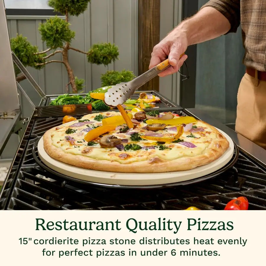 Propel 4Burner 3in1 Gas Grill, Stainless Steel Versatile Grill, Griddle amp Pizza Oven with Pizza Stone, Convertible to Natural