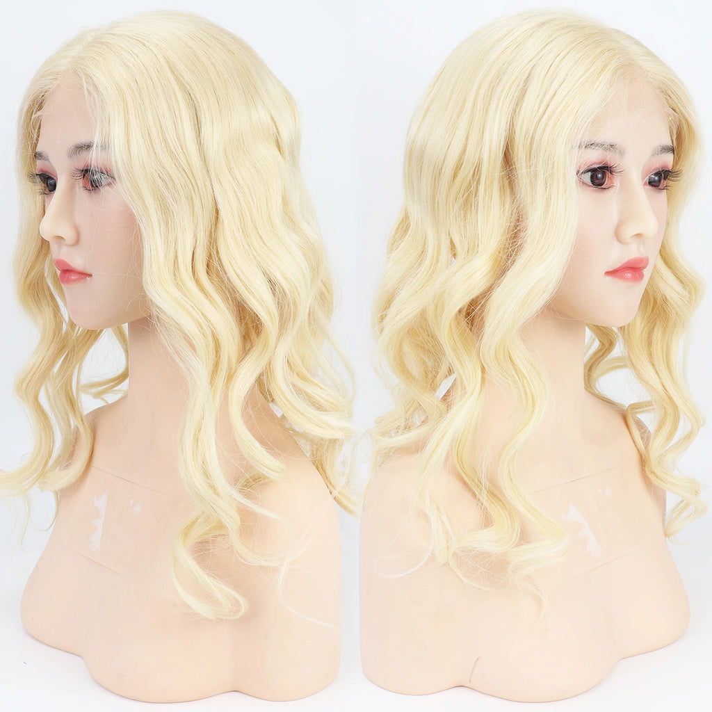 4x4inch Lace Topper with Open Weft 20" Natural Wave Real Remy Human Hair Toupee for Women #613 Light Blonde Natural Soft Scalp