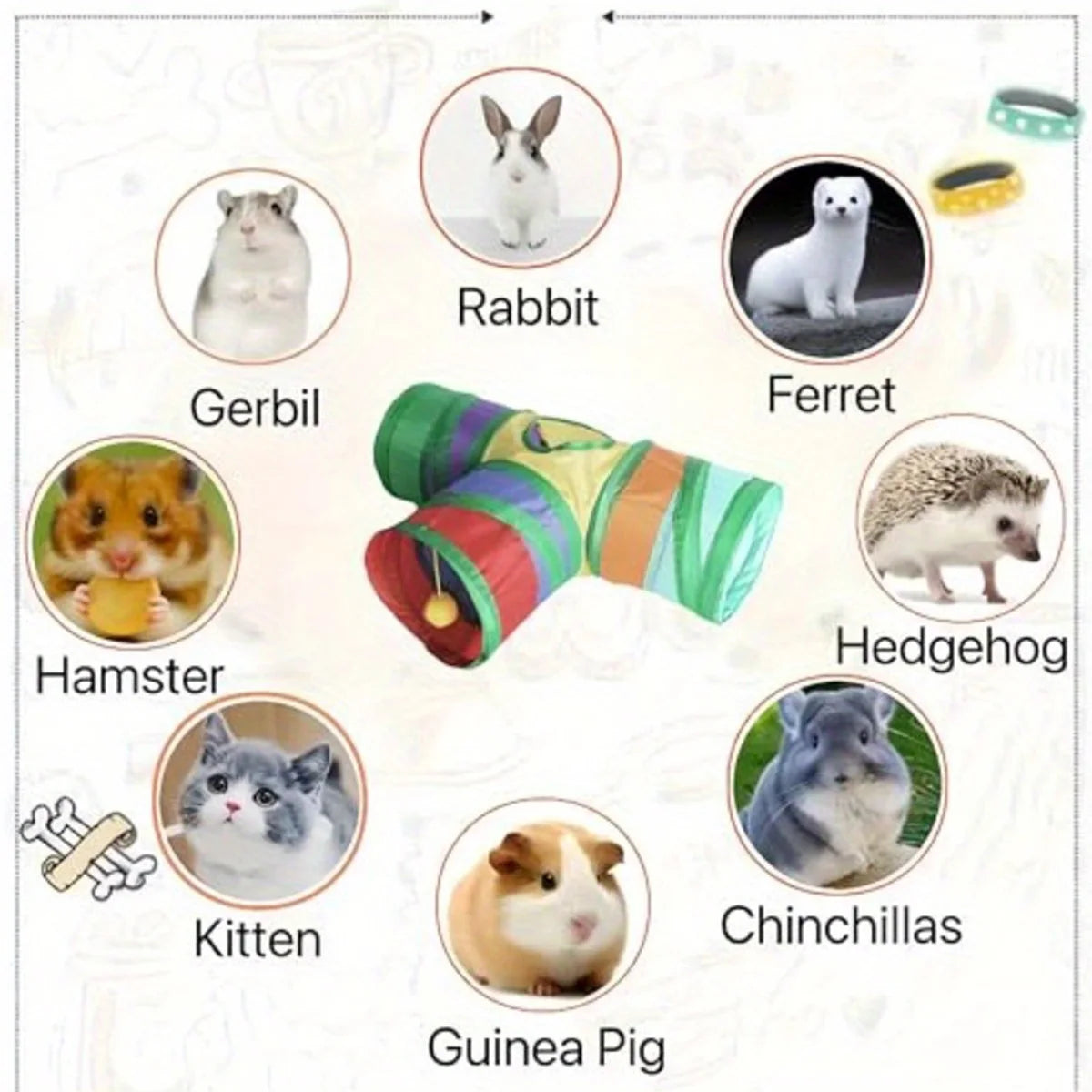 Interactive Small Pet Collapsible Tunnel Toy with Play Ball for Entertainment and Relieve Boredom Pet Toy for Hamster Guinea Pig