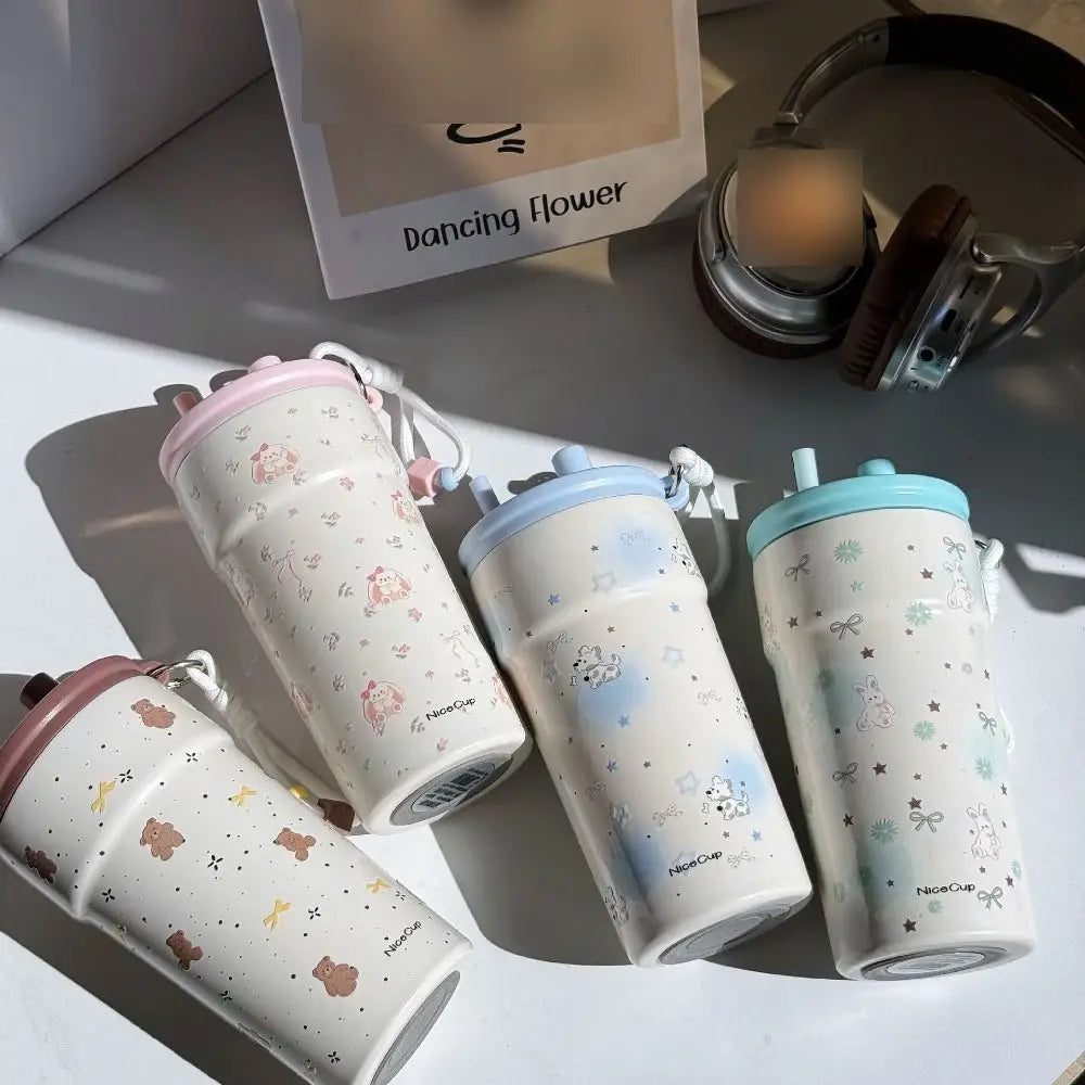 High Appearance 500 Vacuum Cup Large Capacity With Lifting Rope Insulated Cup Leak-proof Double Drink Suction Tube Cup Drinkware