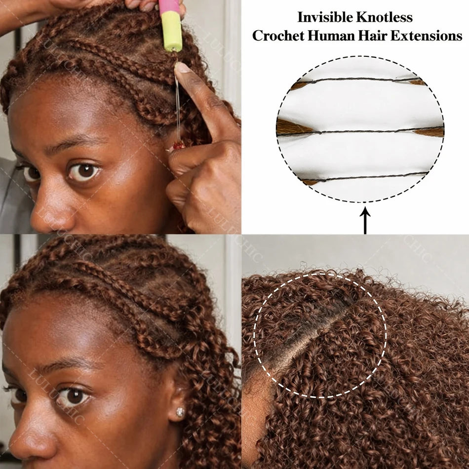 Brown Kinky Curly Crochet Human Hair Invisible Knotless Pre-Separated Small Spirals Curly Crochet Hair For Black Women Braiding