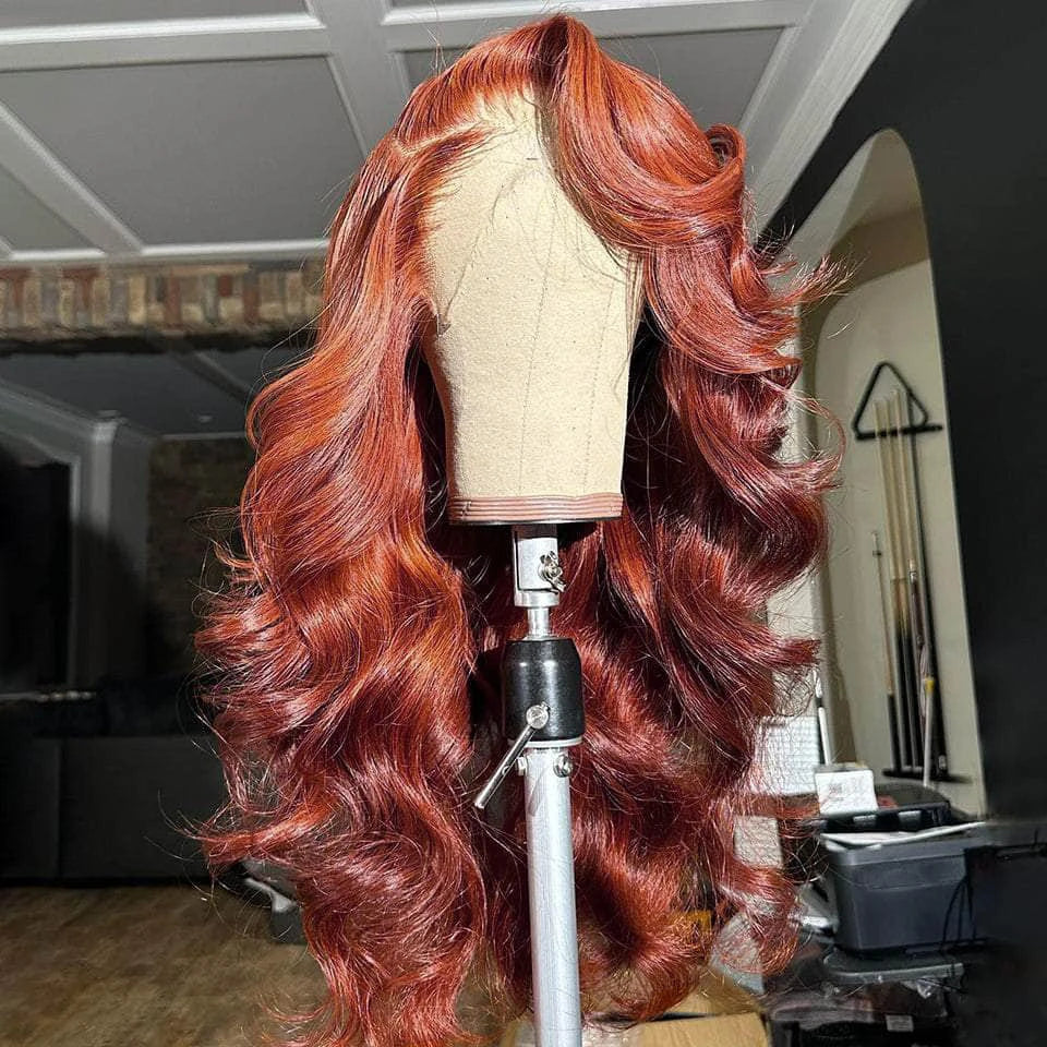 Reddish Brown Body Wave Wigs For Women Synthetic 13x6 Lace Front Wig Copper Red Lace Frontal WigPre Plucked With Baby Hair Wig