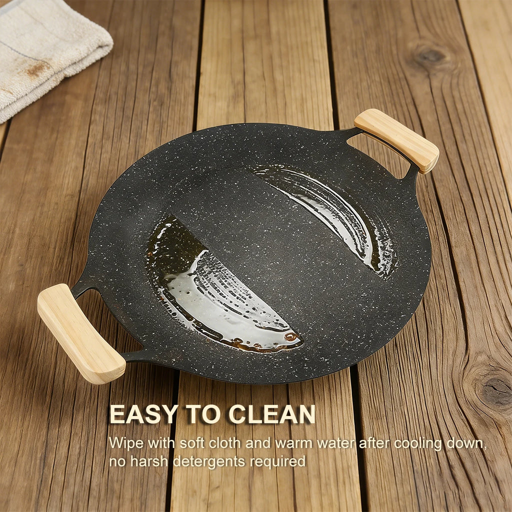 Korean Style Maifan Stone Non-Stick BBQ Grill Pan 12.6 Inch, Smoke-Free, Heat-Resistant Handle, Oil Drip Channel, Compatible wit