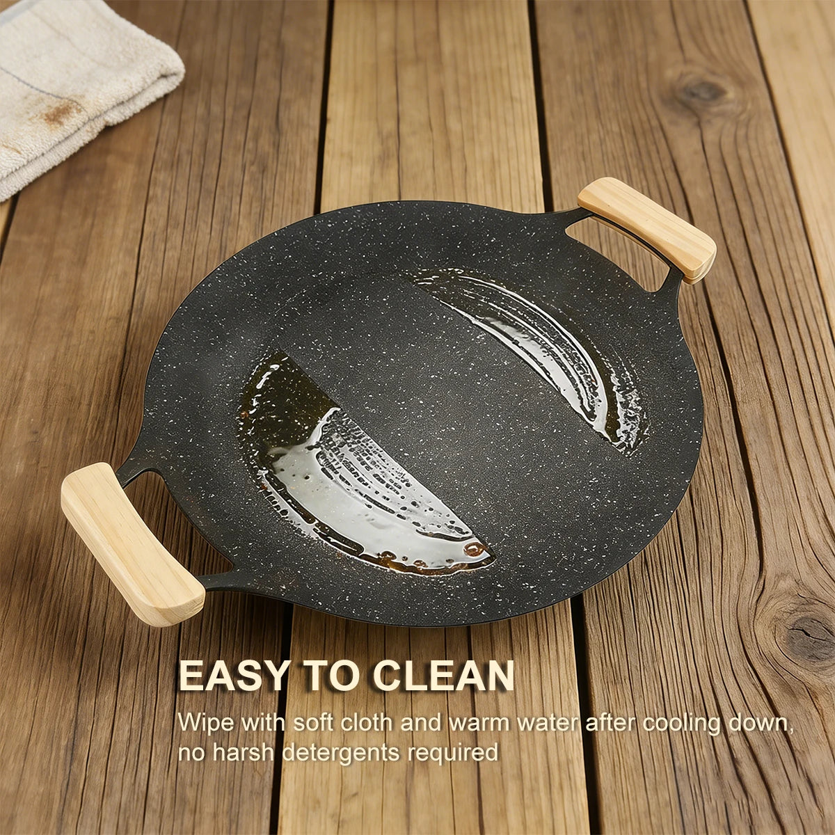 Korean Style Maifan Stone Non-Stick BBQ Grill Pan 12.6 Inch, Smoke-Free, Heat-Resistant Handle, Oil Drip Channel, Compatible wit