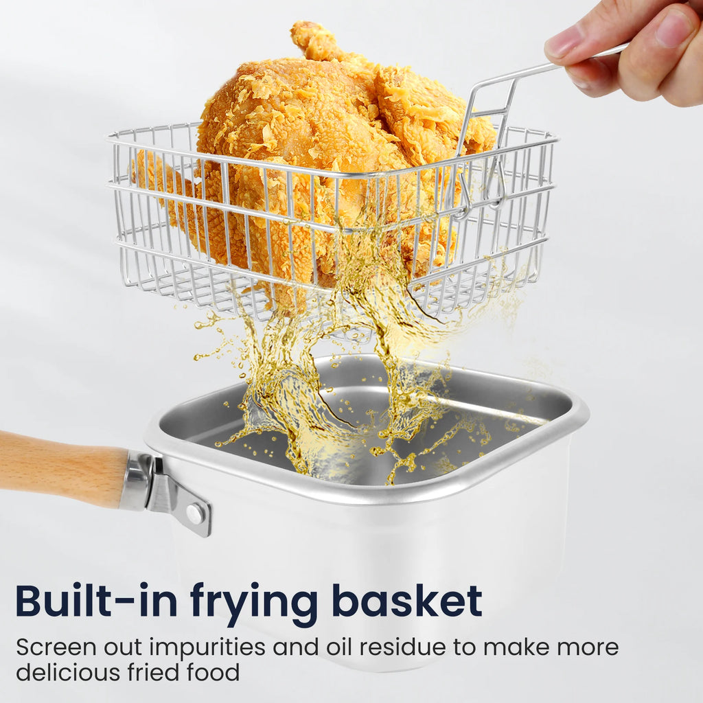 Deep Fryer Pot Stainless Steel Frying Pan Oil Saving Square Deep Frying Pan with Basket and Handle Versatile Deep Fryer with Lid