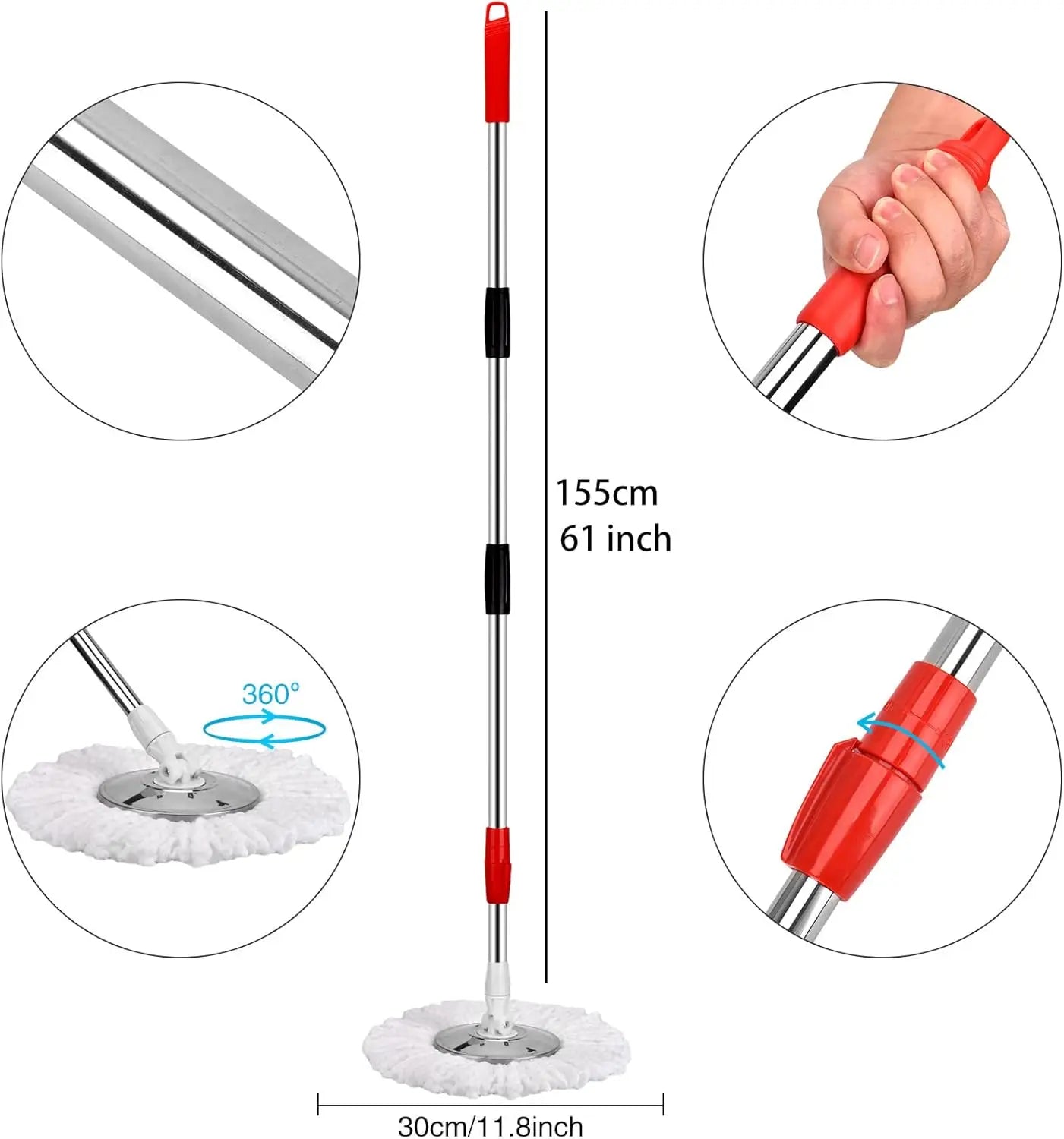 Mop and Bucket with Wringer Set 360° 3psc Microfiber Spin Mop with Bucket and Dual Mop Heads Self Wringing Spinning Mop