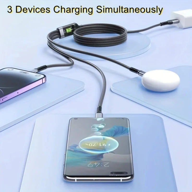 100W 3 In 1 MFi Transparent Pilot Lamp Super Fast Charging Cable 6A Universal with Type C Usb Micro for Samsung Huawei  Iphone