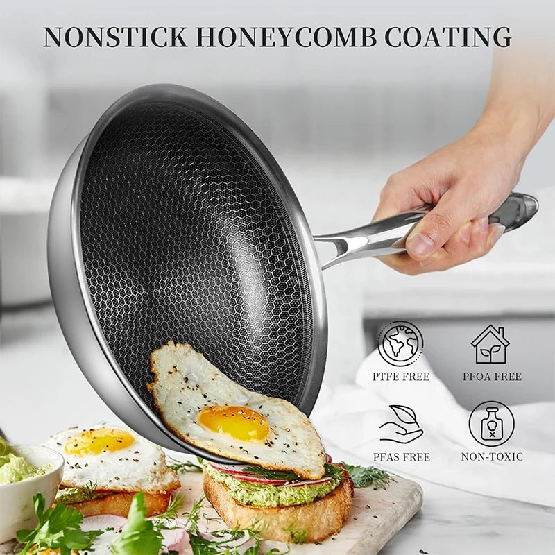 20 24 28cm Nonstick Frying Pan Stainless Steel Cooking Skillet PFOA Free Hybrid Frying Pan Kitchen Fry Pan Dishwasher Safe JT562