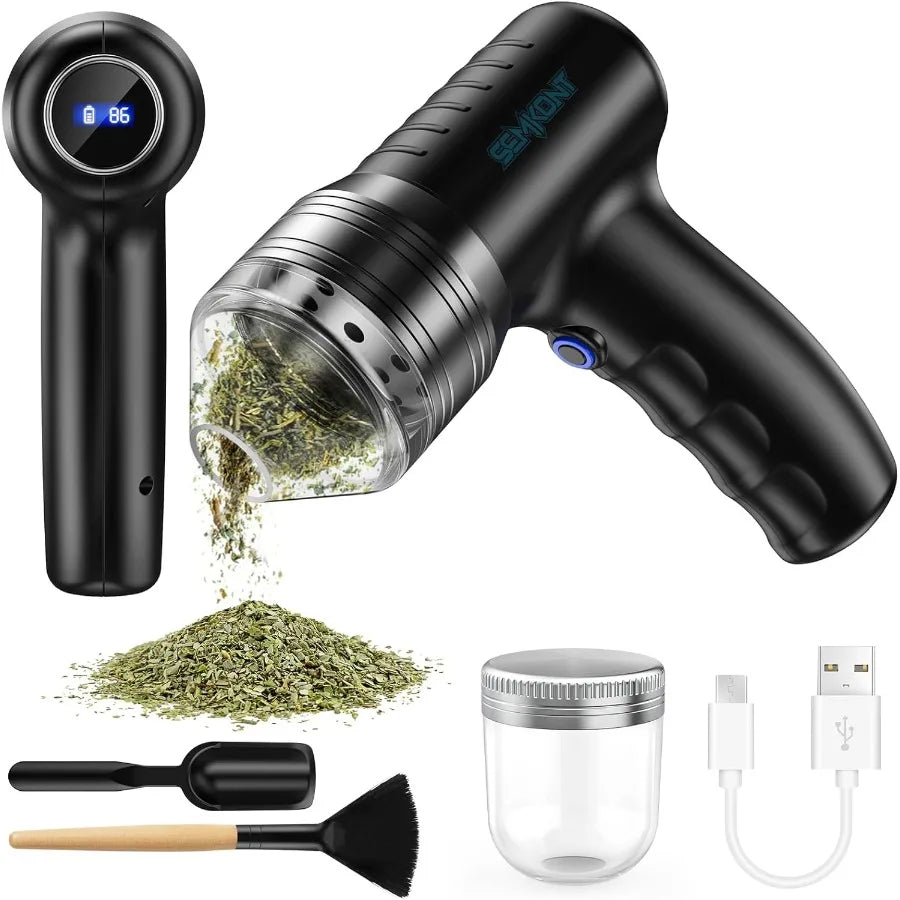 Electric Herb Grinder USB Rechargeable Automatic with Digital Display 1.5g Single Grinding for Kitchen Herbs Spices Black Silve