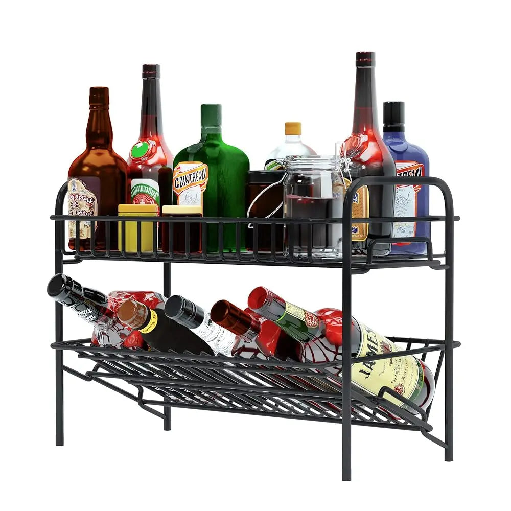 Spice Ra Organizer For Countertop, Heavy Duty Full Solid Metal Kitchen Shelves, 2 Tier Liquor Shelves Freestanding Holder