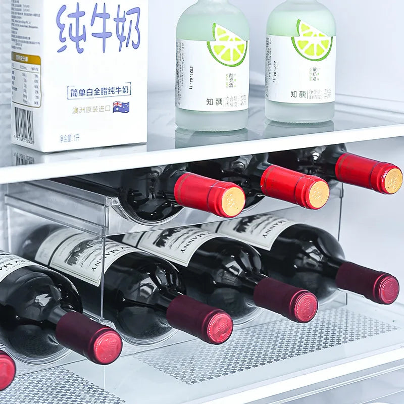 1pcDouble layer stackable cup holder for cabinets, kitchen storage and refrigerator, plastic refrigerator wine rack