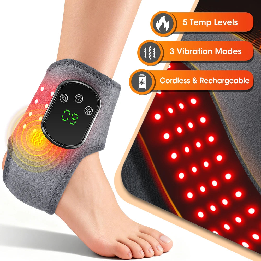 Electric Heating Ankle Massager 40PCS 660nm LED Vibration Massage Red Light Ankle Brace Wrist Guard Left/Right Foot Hand Protect
