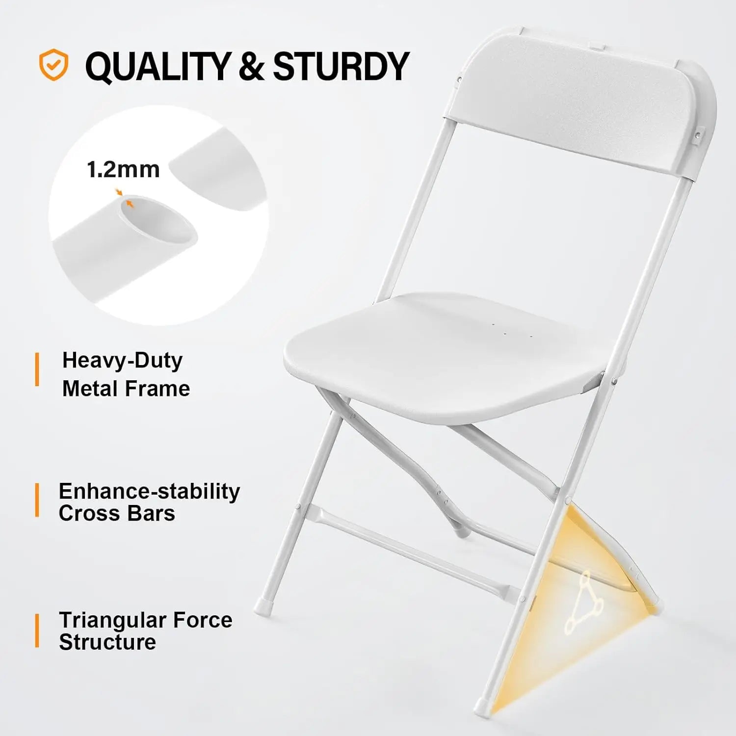 8 Pack White Plastic Folding Chair, Indoor Outdoor Portable Stackable Commercial Seat with Steel Frame 350lb.
