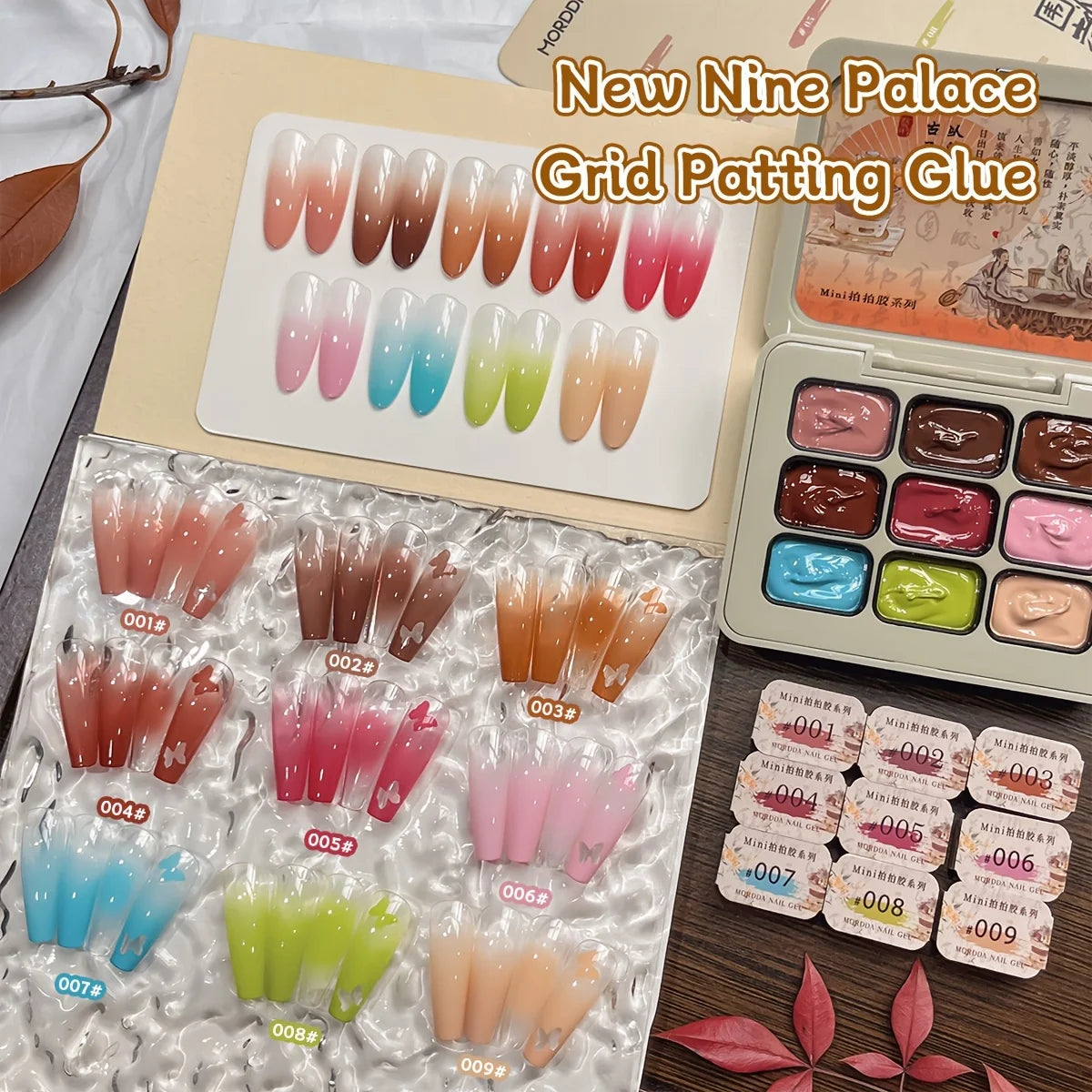 MORDDA 9pcs Gradient Patting Gel Set, Easy Ombre Nail Art Design for DIY Beginners & Salon Professionals, with Premium Finish