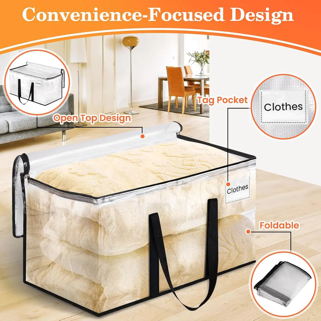 Extra Large 93L Moving Storage Bags, Heavy Duty with Strong Zippers & Handles, 8 Pack Clear Totes for Home Organization