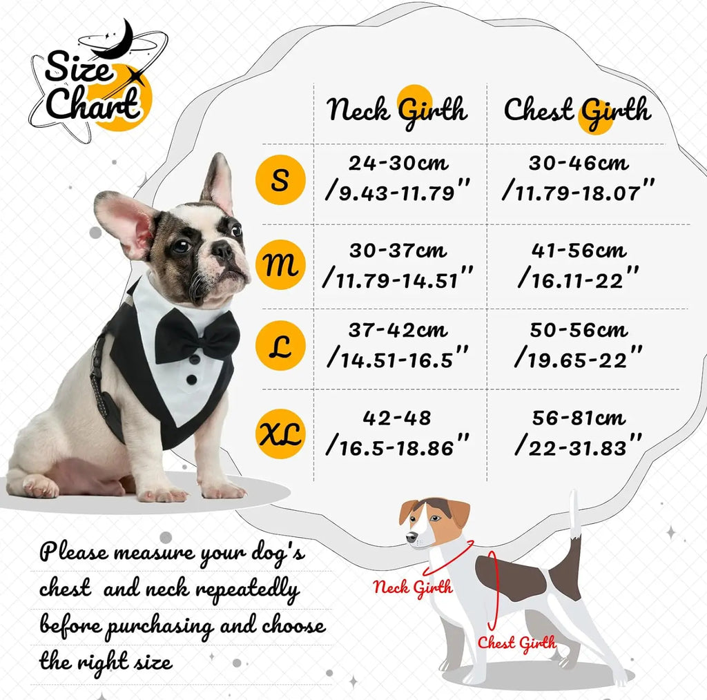 Dog Tuxedo Harness Engagement Birthday Valentines Wedding Costume Adjustable Bow Tie Pet Vest Harness for Small Medium Dogs