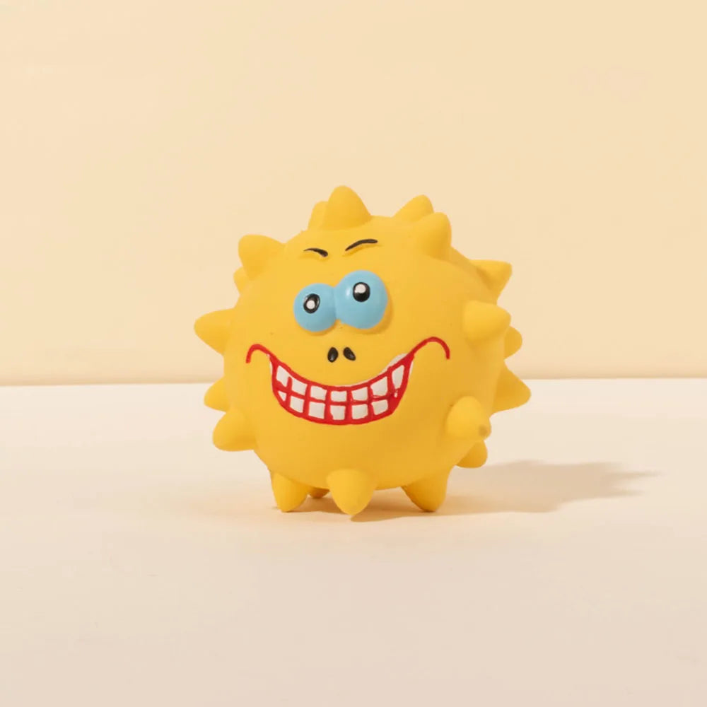 Latex Squeaky Emoji Face Spiky Ball - Pet Toy for Small Dogs, Teething & Teeth Cleaning, Fun Interactive Doggie Plaything