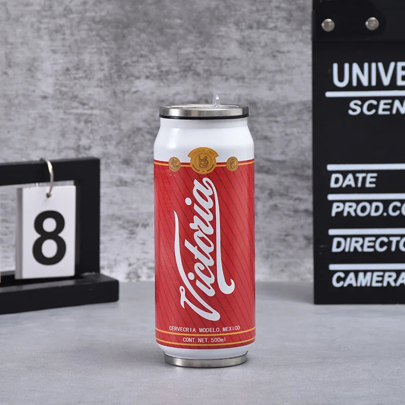 500ML 304 Stainless Steel Beer Cup Car Thermos Cola Can Cafe Beer Bottle Laser Printing Botella De Acero Inoxidable