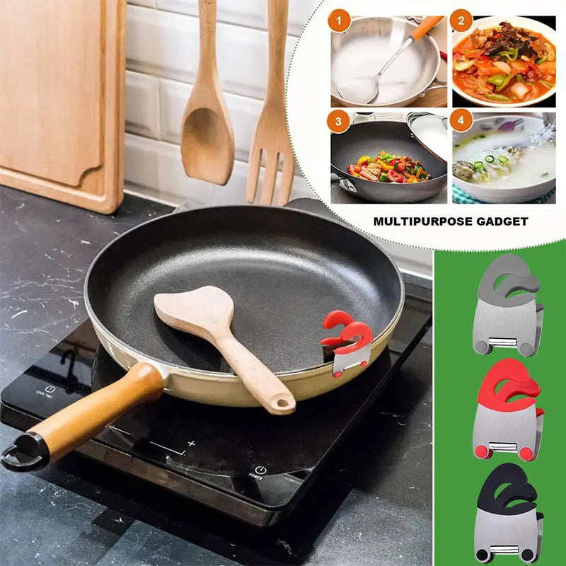 Stainless Steel Pot Clip Holder Spoon Rest Anti-Scald Silicone Grip Pot Clip Holder Easy Pot Fixed Clamp Kitchen Gadget Organize