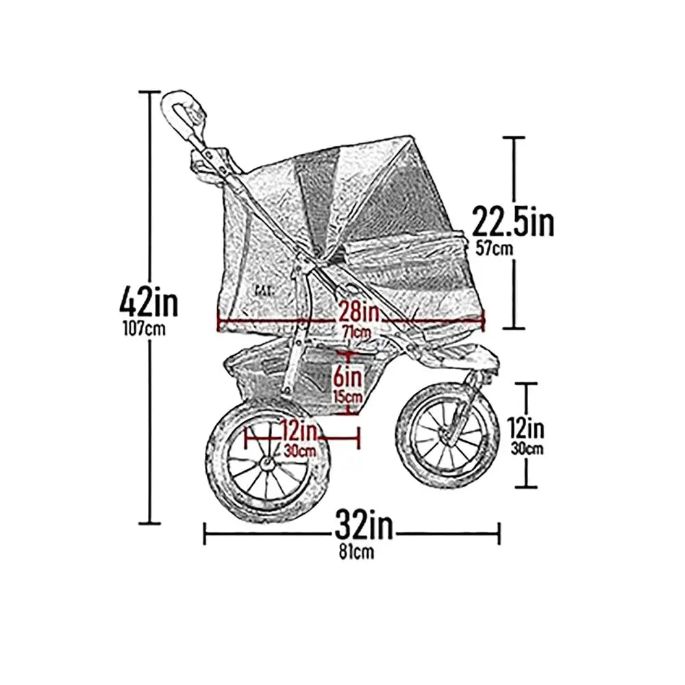 No-Zip AT3 Pet Stroller for Cats/Dogs, Zipperless Entry, Easy One-Hand Fold, Jogging Tires, Removable Liner, Cup Holder + Storag