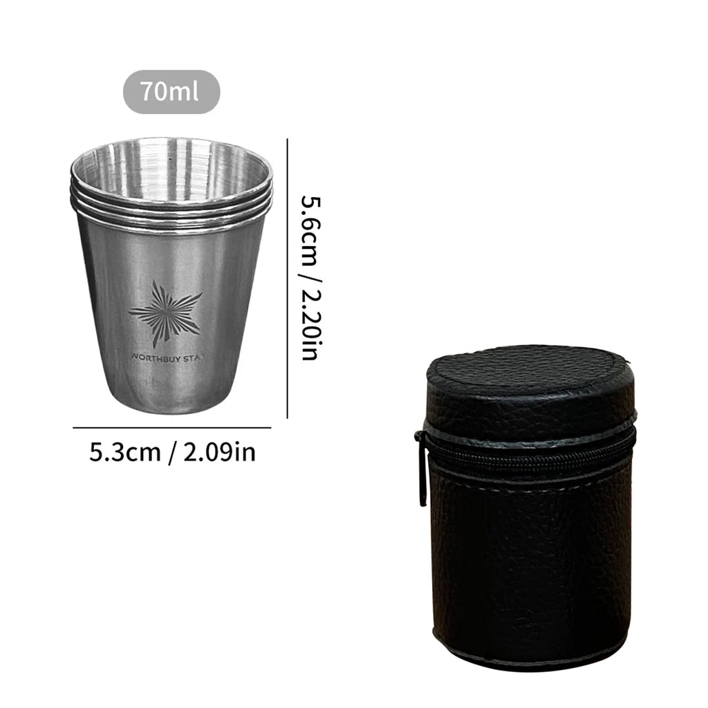 4pcs/set Outdoor Portable Stainless Steel Cups With Case Tumbler Beer Cups Camping Picnic Mini Whisky Wine Glasses Set Drinkware