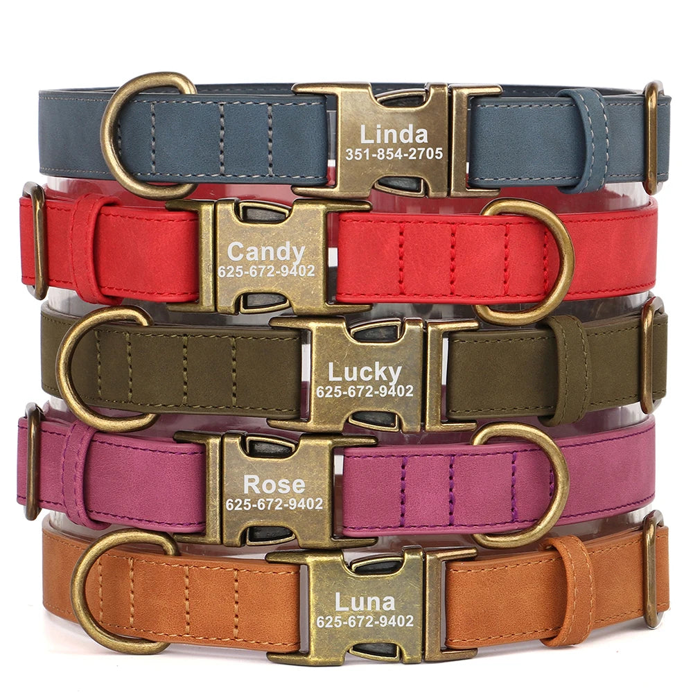 Customized Dog Collar Personalized Dogs Name ID Collars PU Leather Pet Buckle Necklace for Small Medium Large Dogs Pitbull Pug