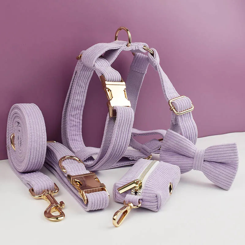 Pink Purple Corduroy Dog Collar And Leash Set For Dogs Custom Engraved Nameplate Pet Supplies Dog Leash Corduroy10