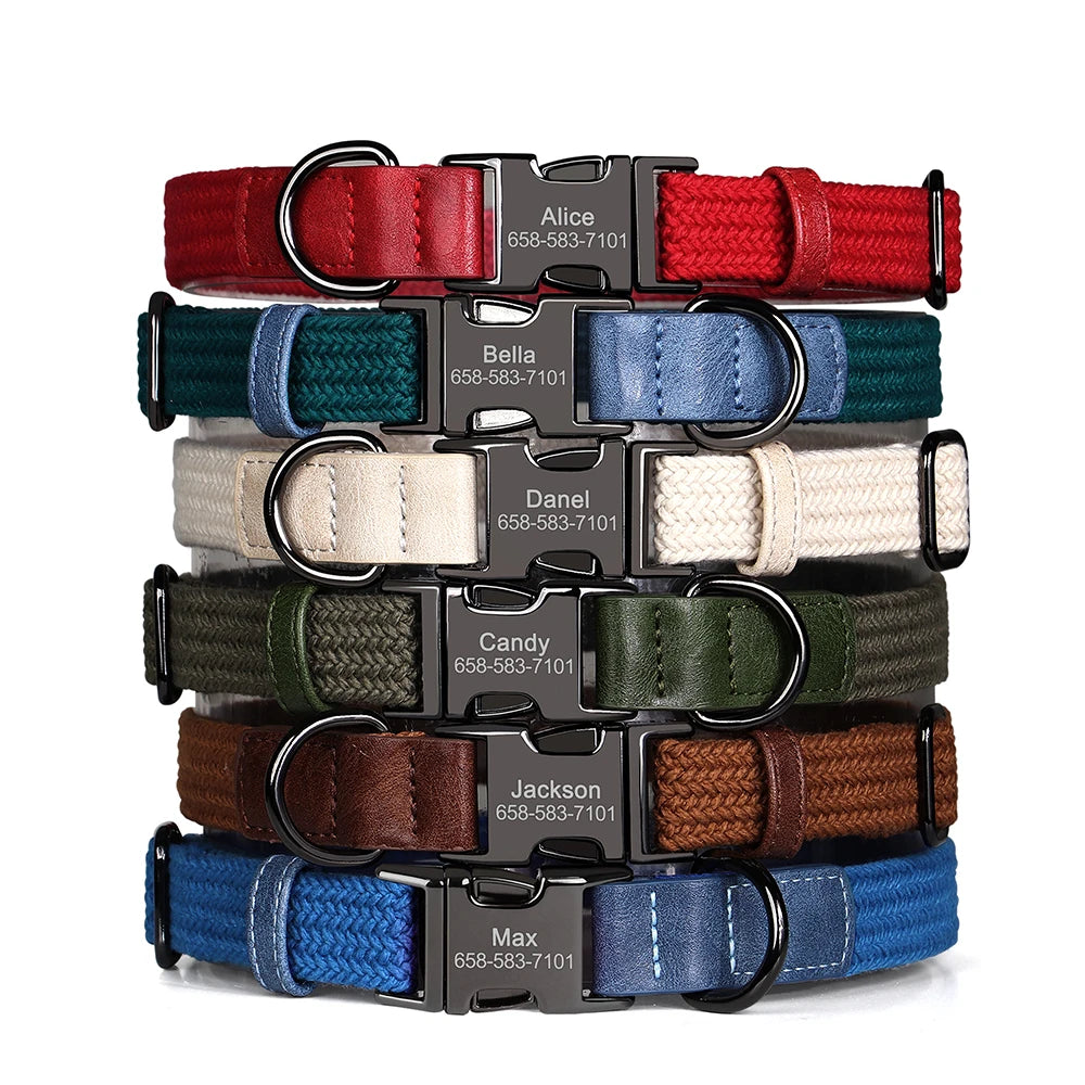 Personalized Nylon Dog Collar Free Engraving Dogs ID Collars With Name Buckle Metal Nameplate for Small Medium Large