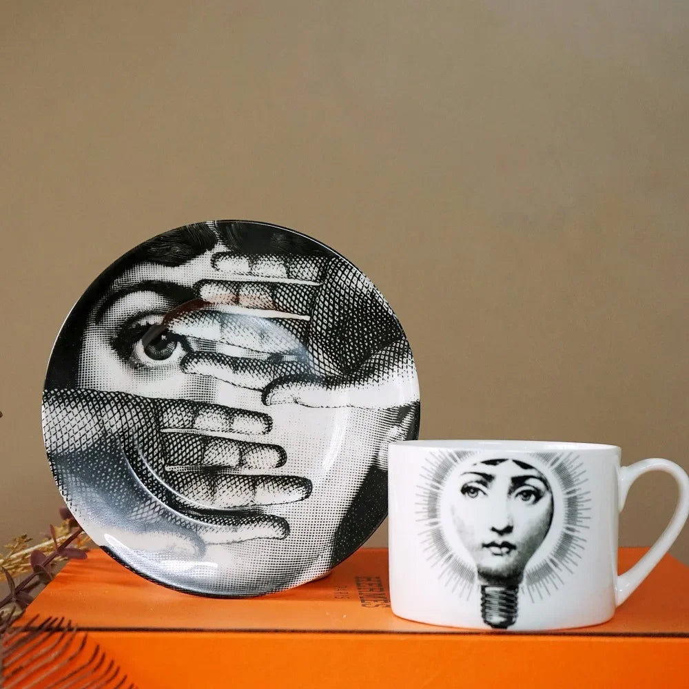 Italian Ceramics Mugs Vintage Teaware Sets Coffee Cup Saucer Set with Plate 350ml Cupa for Office Flower Tea Light Luxury Gift
