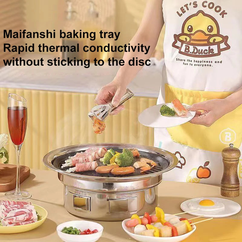 Barbecue Stove Stainless Steel Multi-purpose Barbecue Grill Round Portable Stove for Home Outdoor Camping Family Gathering