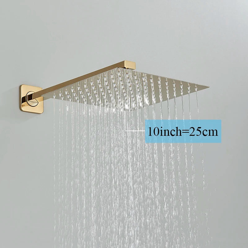 Ultra-thin Shower Head Water Saving Rainfall Stainless Steel Square 8/10/12inch with Shower Arm Wall Mount Bathroom Accessory