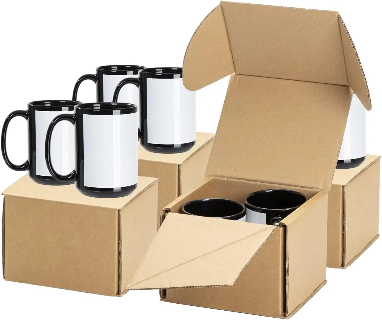 Life 8 Pack Sublimation Coffee Mugs Blanks Black with White Patch 15 OZ Ceramic Photo Mugs Cups Bulk for Cricut Mug Press Print