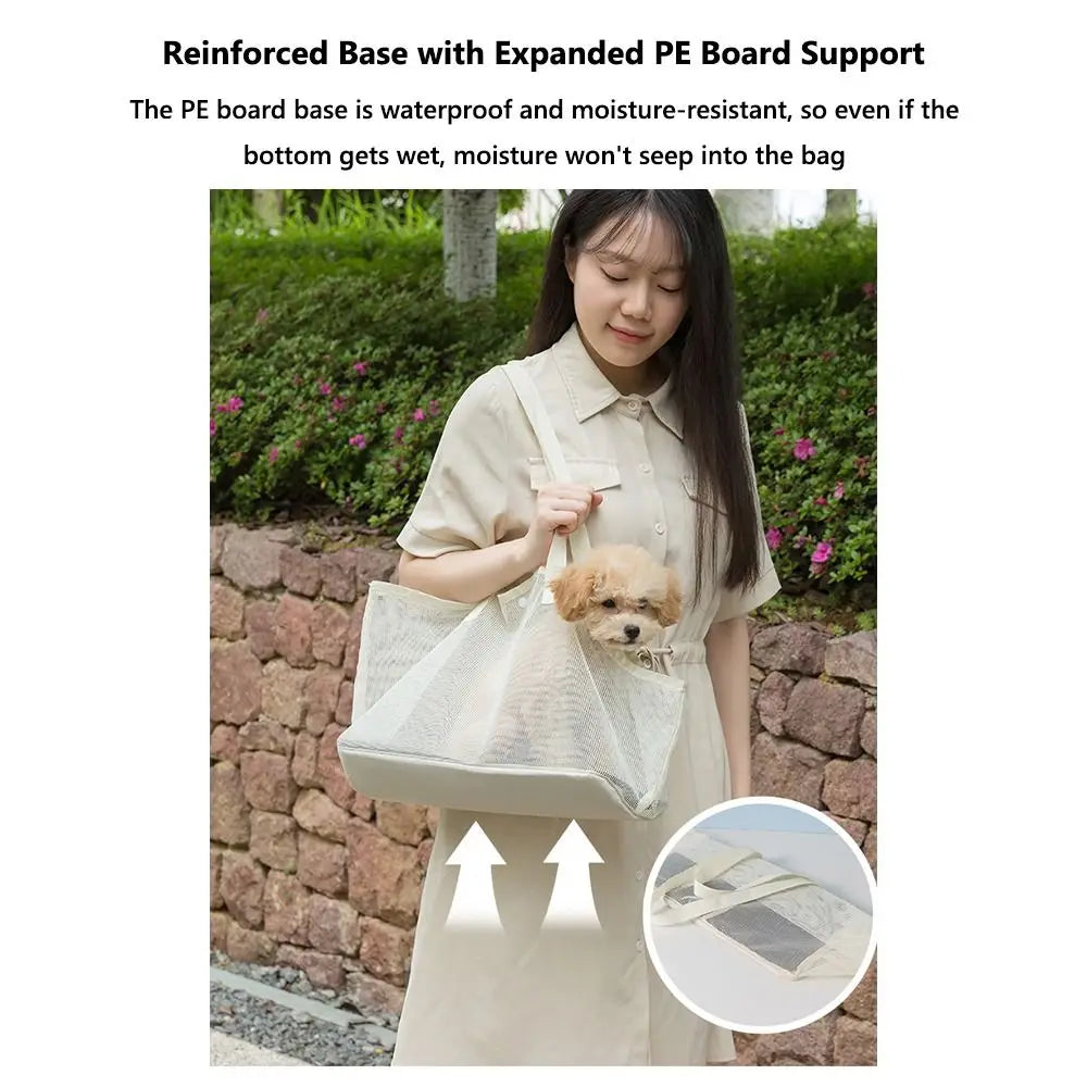 Portable Mesh Pet Carrier Bag Shoulder Crossbody Summer Use Foldable Pet Tote Comfortable Breathable Cat Carrier Tote