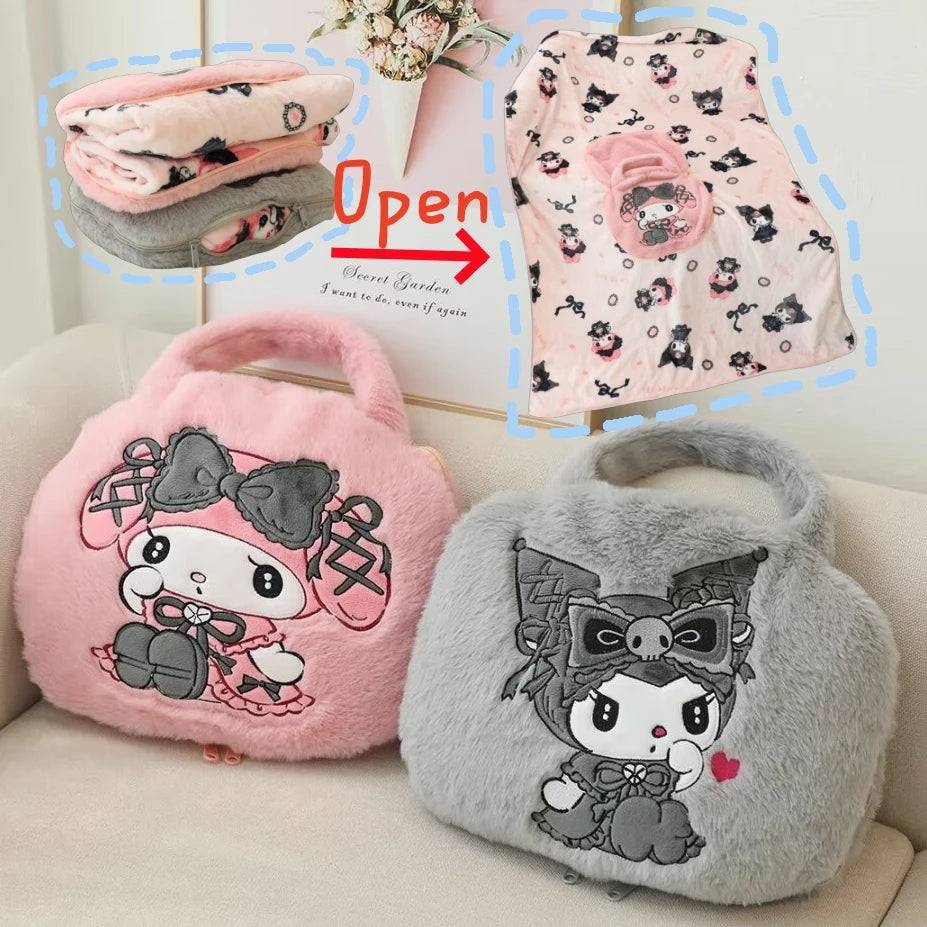 Kuromi My Melody Portable Blanket Nap Blanket Warm Handbag Blanket Travel Car Single Size Air Conditioning Blanket