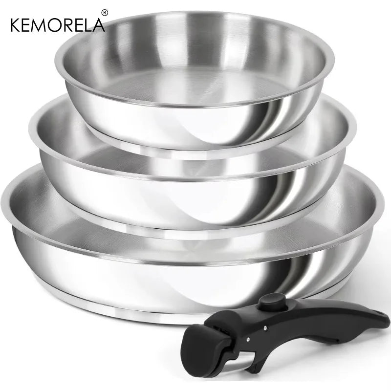 KEMORELA 316 Stainless Steel Pot Set -Stackable Induction Cookware with Removable Handles, Oven Safe Dishwasher Friendly,Durable