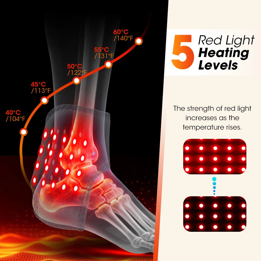 Electric Heating Ankle Massager 40PCS 660nm LED Vibration Massage Red Light Ankle Brace Wrist Guard Left/Right Foot Hand Protect
