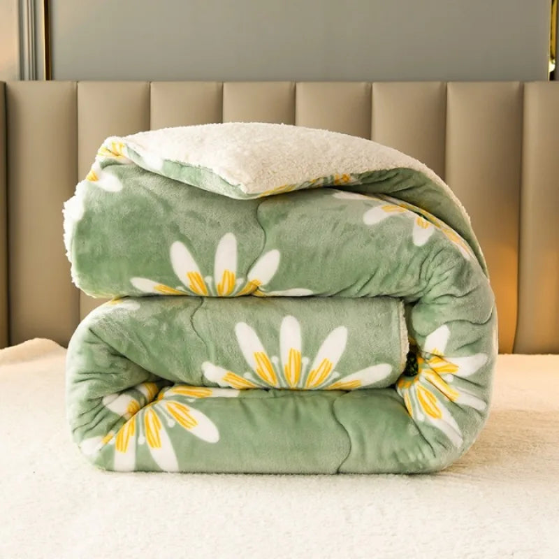 2025 new winter printed milk wool lamb wool blanket, thickened single and double student dormitory bedding core