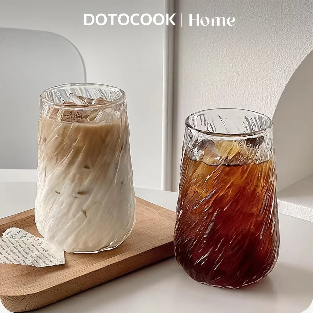 400ML Coffee Mug Glassware Stripe Glass Cup Ice Mug Transparent Glass Tea Cup Drinkware Juice Milk Mocha Cups Kitchen Supplies